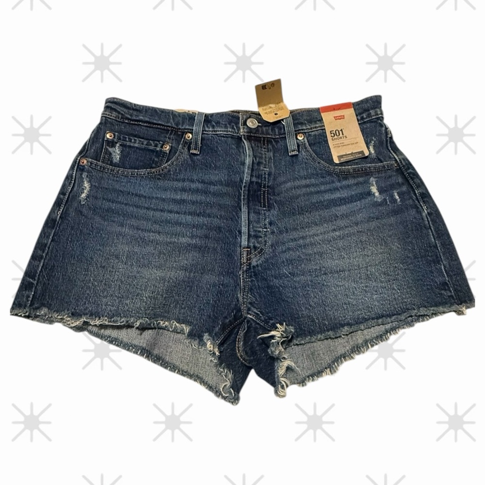 Levi's 501 Women's Blue Denim Shorts - Sz 32 - Relaxed Fit - High Waist- NWT